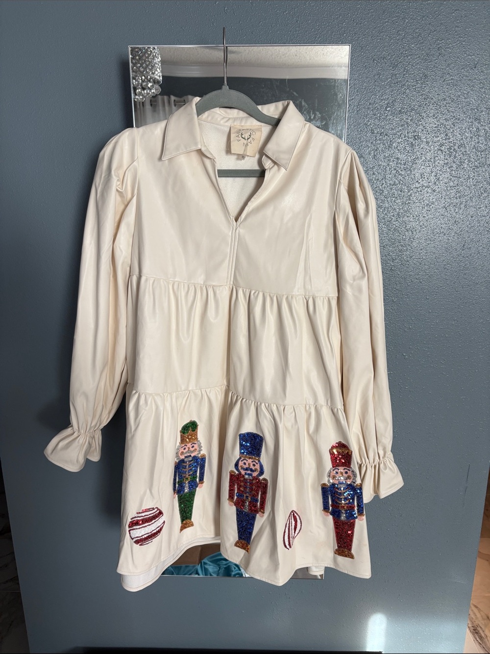 Fantastic Fawn Cream Dress with Green Logo Detail